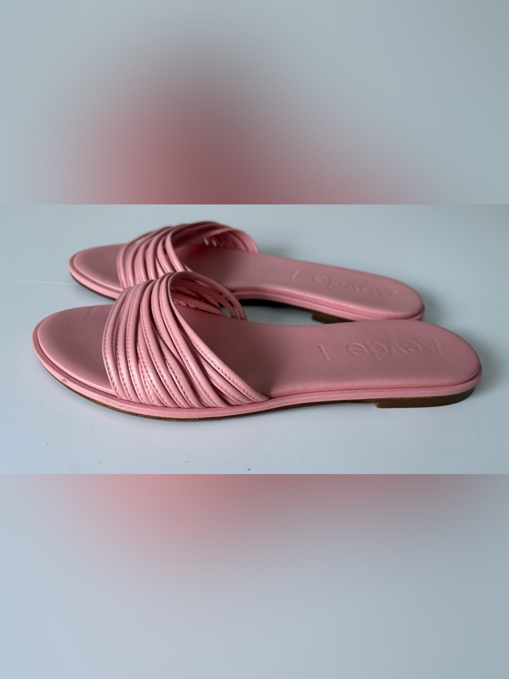 Aeyde Pink Leather Strappy Slide Sandals Size 38 Made in Italy